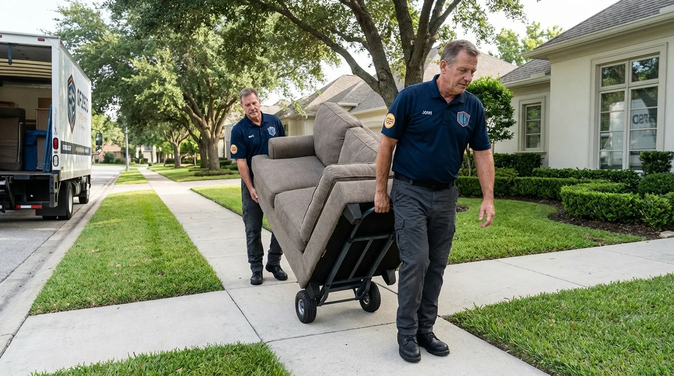 Local residential moving crew loading furniture in Orange, VA